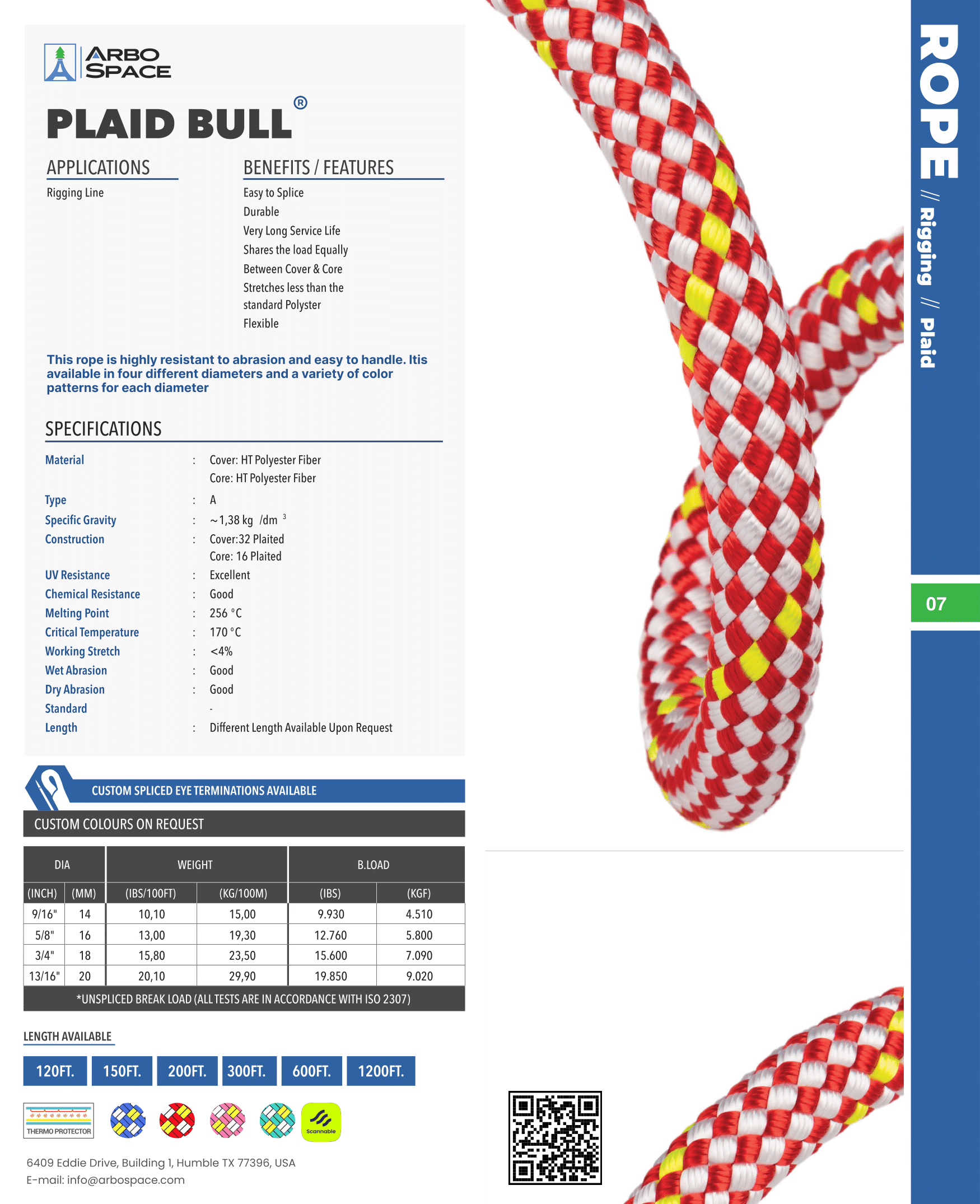 Arbo Space PLAID 1/2" (12mm) Bull Rope