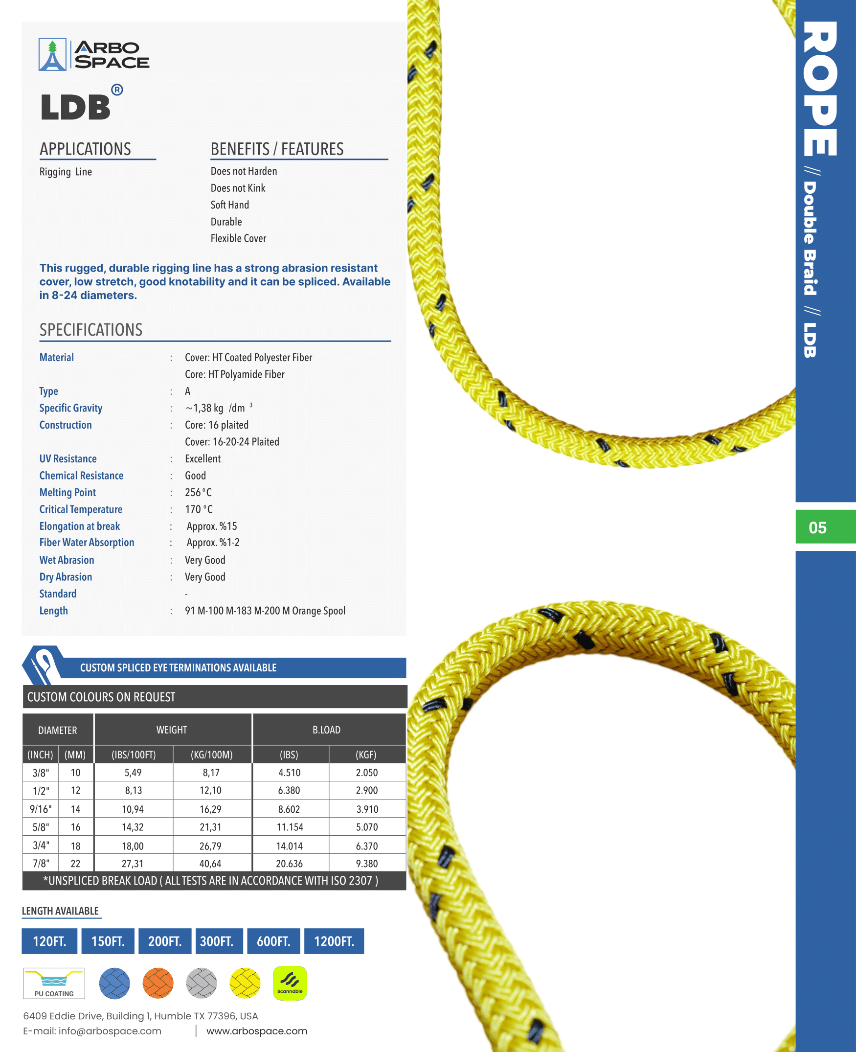 1/2" (12mm) Arbo Space LDB (Coated Polyester Double Braid)