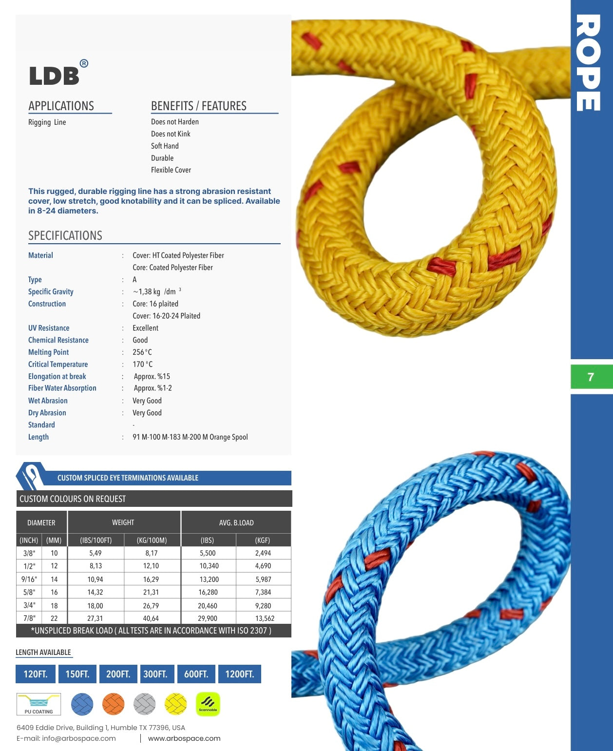 1/2" (12mm) Arbo Space LDB (Coated Polyester Double Braid)