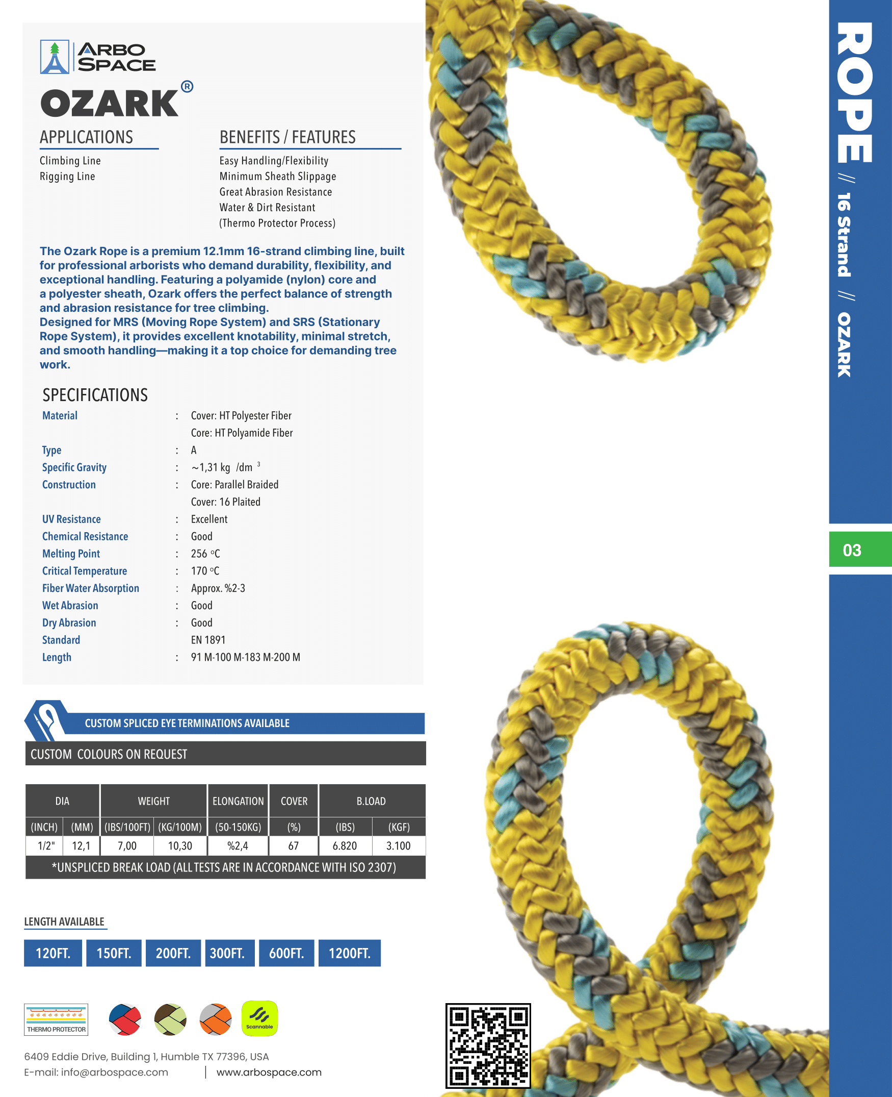 Arbo Space 12.1mm Ozark Climbing Line and Notch Rope Runner Vertec Bundle