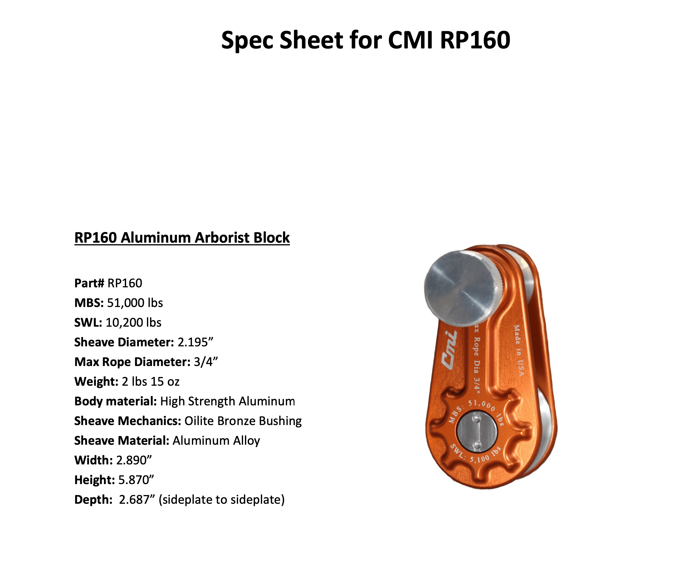 CMI Aluminum Arborist Block - Arbo Space